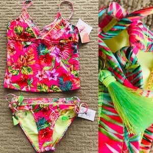 NWT HOBIE Girls TROPICAL California Style TANKINI BIKINI SWIMSUIT Size 12